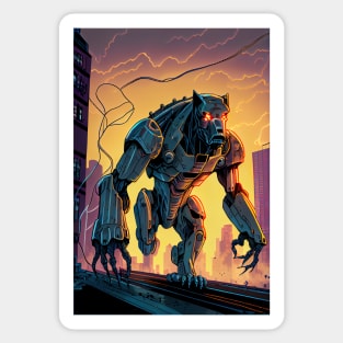 Monster giant robot cyborg dog attacking the city Sticker